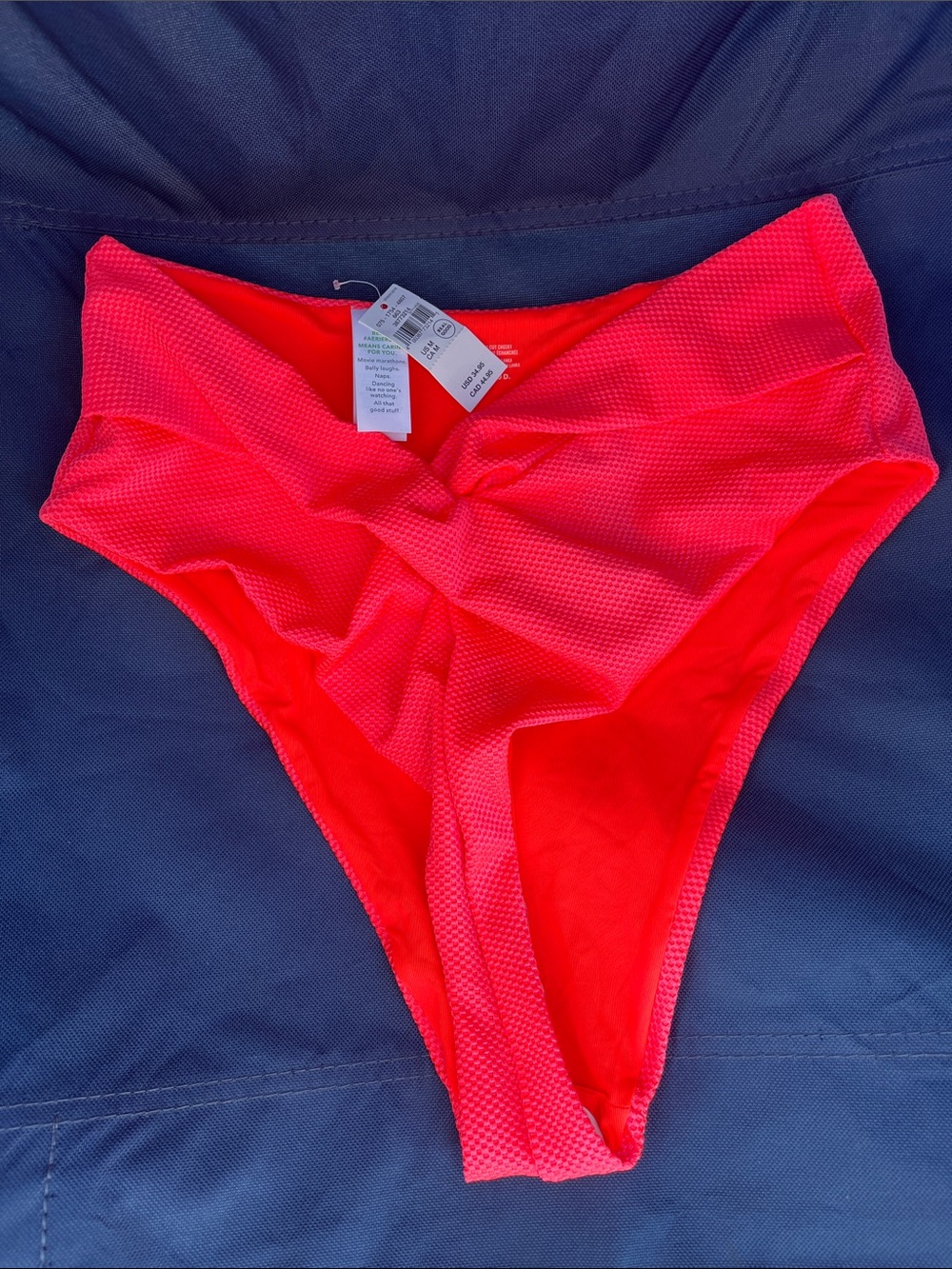 aerie High-Rise Textured Bikini Bottom — Neon Coral Pink